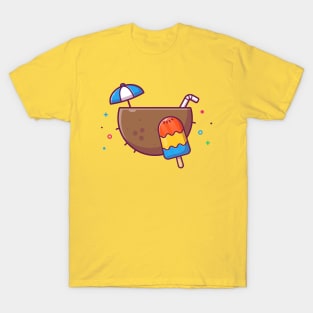 Coconut Drink With Fruit Popsicle Cartoon T-Shirt